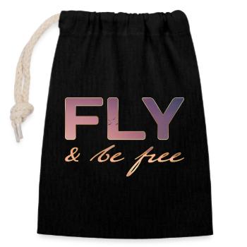 Fly and be FREE - Closable cotton gift bag (14x20cm) - black - Front