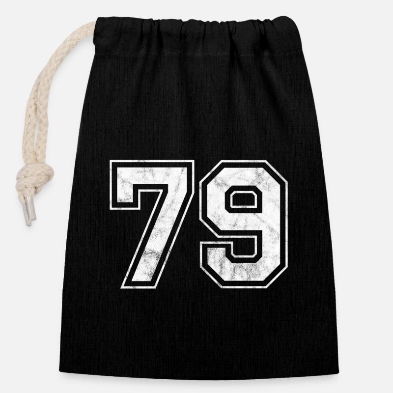 Numéro 79 - Sac cadeau en coton avec cordon (14 x 20 cm) - noir
