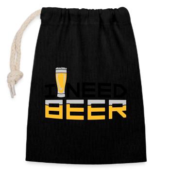 I Need Beer - Closable cotton gift bag (14x20cm) - black - Front