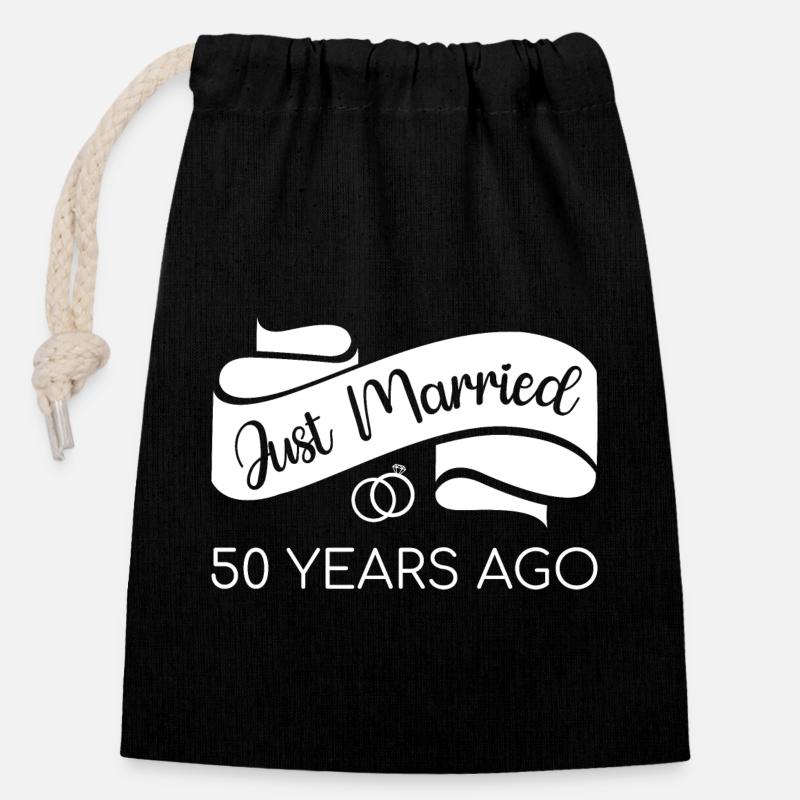 Je viens de me marier il y a 50 ans V - Sac cadeau en coton avec cordon (14 x 20 cm) - noir