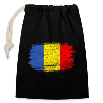 Brushstroke Romanian Flag - Closable cotton gift bag (14x20cm) - black - Front