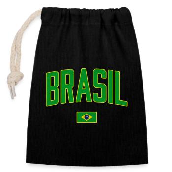 Brasil Vintage Schriftzug mit Flagge - Verschließbarer Geschenkbeutel aus Baumwolle (14x20cm) - Schwarz - Vorne