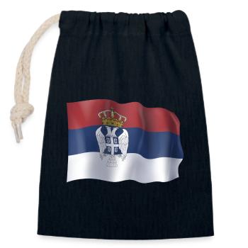 Drapeau flottant de la Serbie - Sac cadeau en coton avec cordon (14 x 20 cm) - bleu marine - Devant