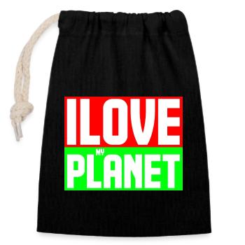 j'aime ma planète - Sac cadeau en coton avec cordon (14 x 20 cm) - noir - Devant