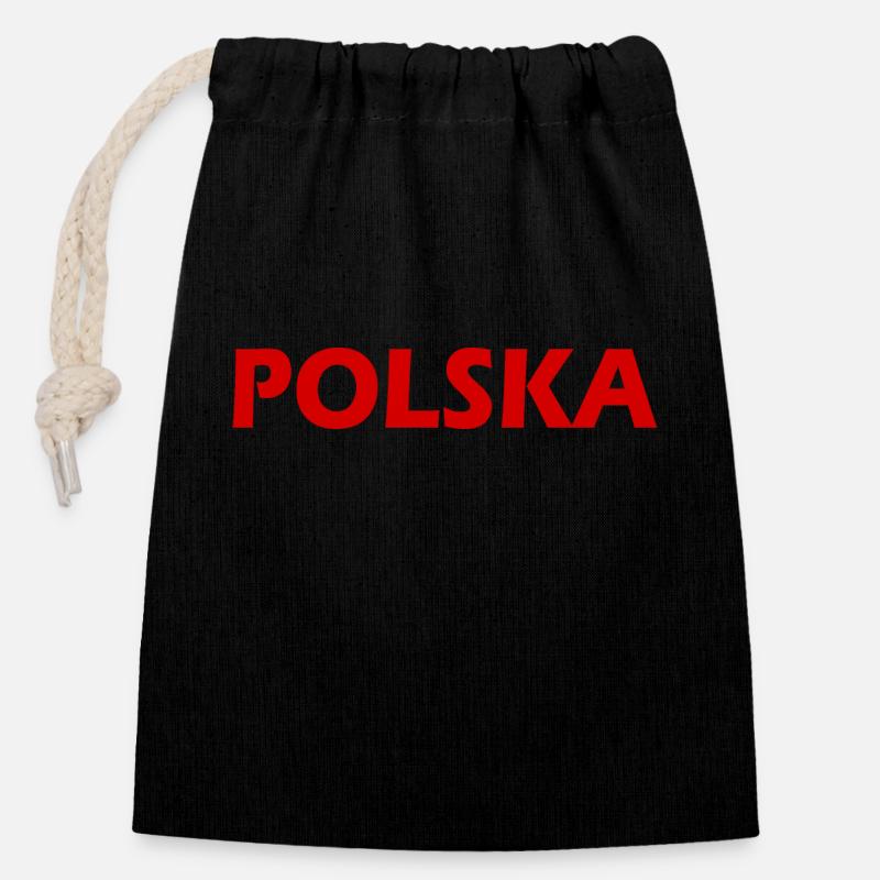 Polska - Sac cadeau en coton avec cordon (14 x 20 cm) - noir