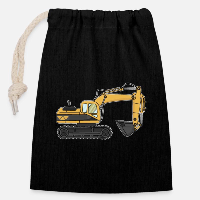 Bagger, Baustelle - Verschließbarer Geschenkbeutel aus Baumwolle (14x20cm) - Schwarz