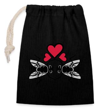 Mouches domestiques amoureuses Couple Hearts - Sac cadeau en coton avec cordon (14 x 20 cm) - noir - Devant