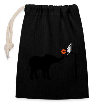 Basketball-playing elephant silhouette - Closable cotton gift bag (14x20cm) - black - Front