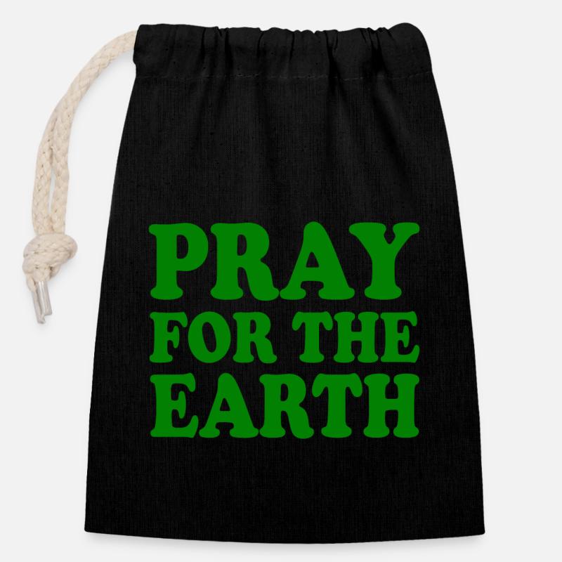 Pray for the earth - Sac cadeau en coton avec cordon (14 x 20 cm) - noir