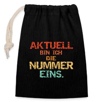 Nummer Eins - Vintage - Verschließbarer Geschenkbeutel aus Baumwolle (14x20cm) - Schwarz - Vorne