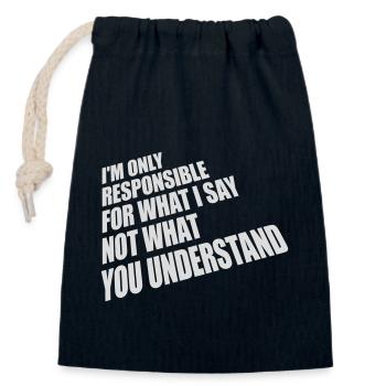ce que je dis citation - Sac cadeau en coton avec cordon (14 x 20 cm) - bleu marine - Devant