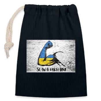 Slava Ukraini Schriftzug Motto Ukraine Muskeln spielen - Verschließbarer Geschenkbeutel aus Baumwolle (14x20cm) - Navy - Vorne