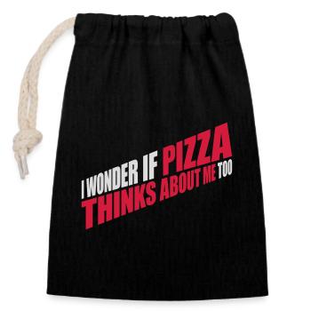 pizza thinks about me - Closable cotton gift bag (14x20cm) - black - Front