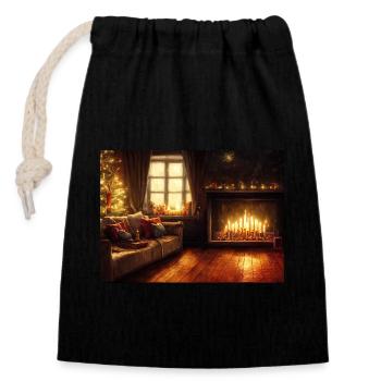 Noël au coin du feu - Sac cadeau en coton avec cordon (14 x 20 cm) - noir - Devant