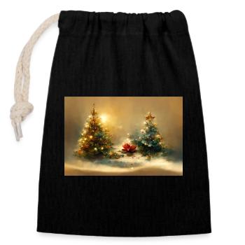 Watercolor Christmas Trees - Closable cotton gift bag (14x20cm) - black - Front