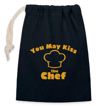 VOUS POUVEZ EMBRASSER LE CHEF - Sac cadeau en coton avec cordon (14 x 20 cm) - bleu marine - Devant