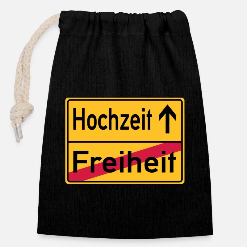 Hochzeit Freiheit Abschied Feier Schild - Verschließbarer Geschenkbeutel aus Baumwolle (14x20cm) - Schwarz