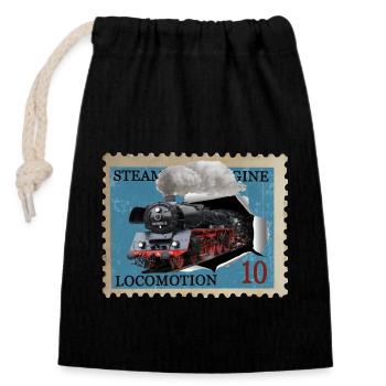 Timbre de locomotive à vapeur - Sac cadeau en coton avec cordon (14 x 20 cm) - noir - Devant