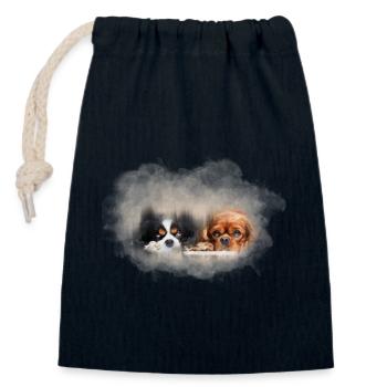 Zwei niedliche Cavaliers transparent - Verschließbarer Geschenkbeutel aus Baumwolle (14x20cm) - Navy - Vorne