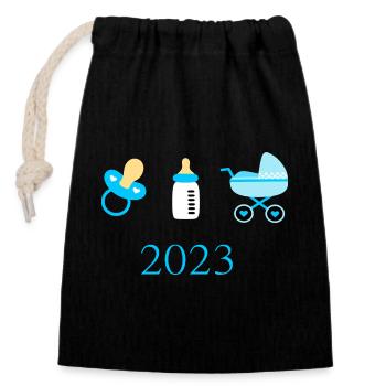 Baby 2023 Geburt Junge Vorlage personalisierbar - Verschließbarer Geschenkbeutel aus Baumwolle (14x20cm) - Schwarz - Vorne
