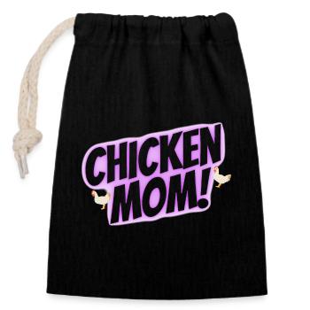 chicken mom - Verschließbarer Geschenkbeutel aus Baumwolle (14x20cm) - Schwarz - Vorne