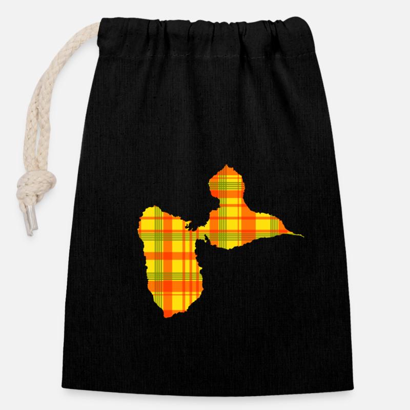 Guadeloupe - Sac cadeau en coton avec cordon (14 x 20 cm) - noir