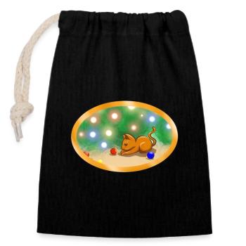 Chat de Noël - Sac cadeau en coton avec cordon (14 x 20 cm) - noir - Devant