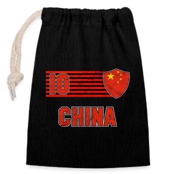 Équipe de Chine de football - Sac cadeau en coton avec cordon (14 x 20 cm) - noir - Devant