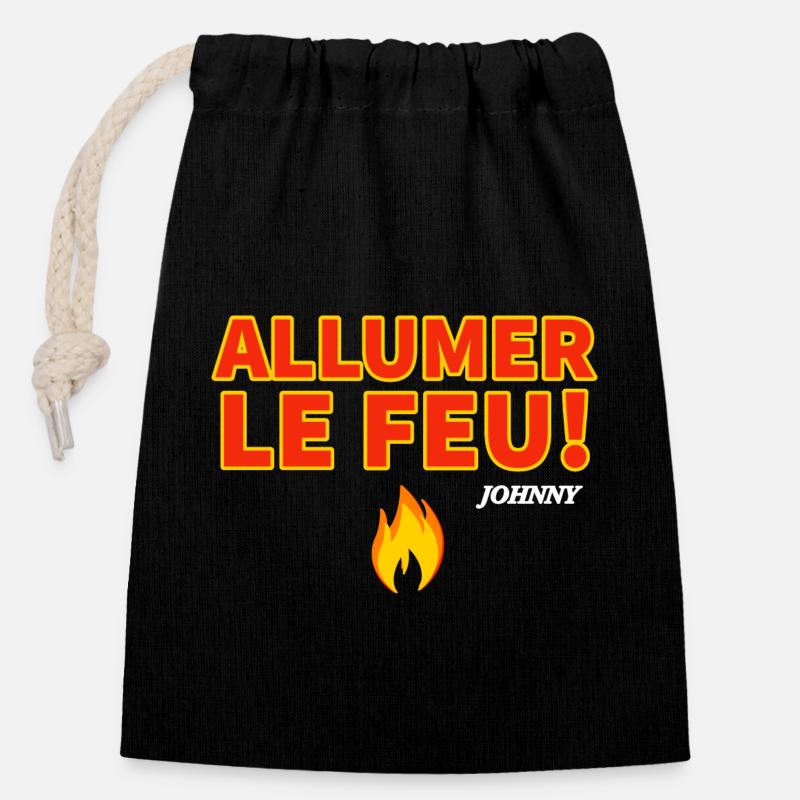 Allumer le feu. Fan de Johnny Hallyday - Sac cadeau en coton avec cordon (14 x 20 cm) - noir
