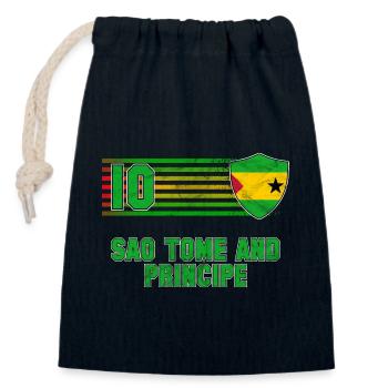 Équipe de football de Sao Tomé-et-Principe - Sac cadeau en coton avec cordon (14 x 20 cm) - bleu marine - Devant