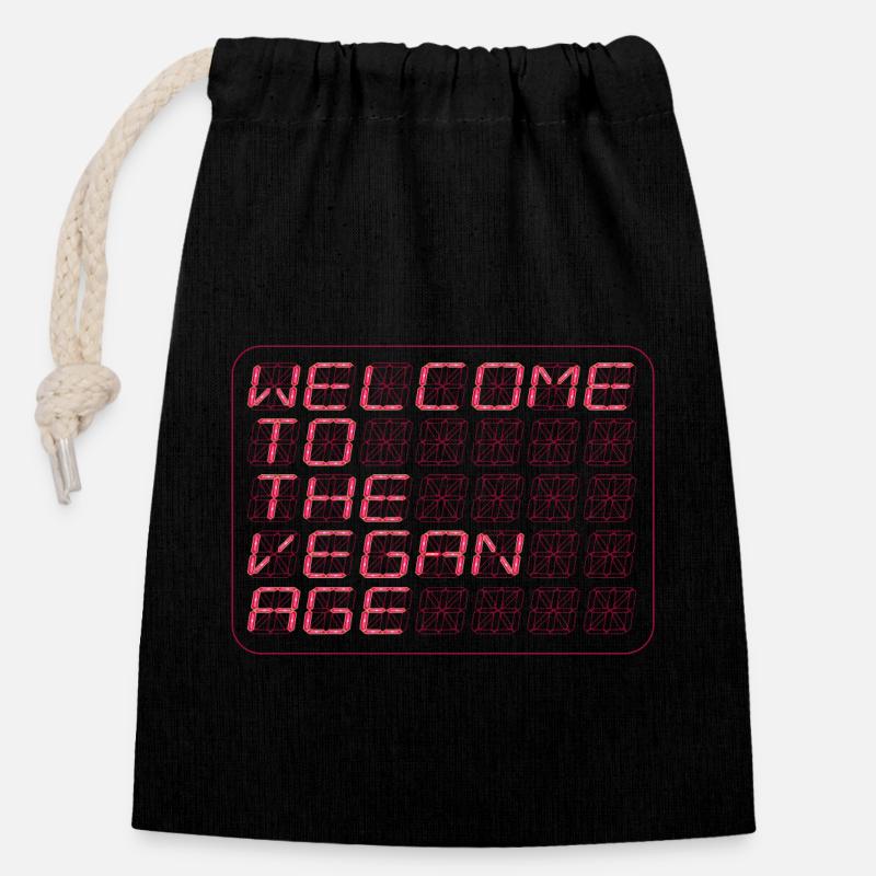 vegan-new-age-red-wide - Verschließbarer Geschenkbeutel aus Baumwolle (14x20cm) - Schwarz