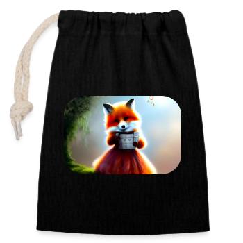 Fuchs im Kleid Füchsin - Verschließbarer Geschenkbeutel aus Baumwolle (14x20cm) - Schwarz - Vorne
