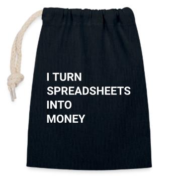 I Turn Spreadsheets Into Money - Closable cotton gift bag (14x20cm) - navy - Front