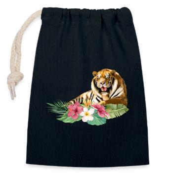 Tiger, Tropical Animal, Big Cat - Closable cotton gift bag (14x20cm) - navy - Front