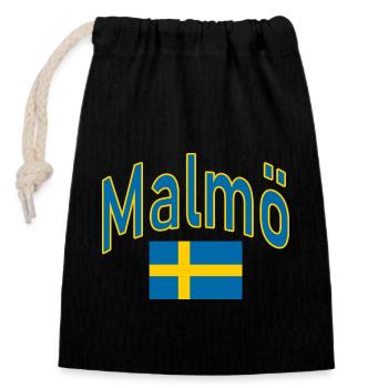 Malmö Sweden flag - Closable cotton gift bag (14x20cm) - black - Front