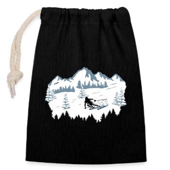 Skiing, Skiing, Skiing, Snow - Closable cotton gift bag (14x20cm) - black - Front