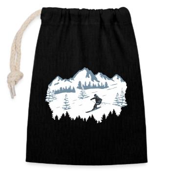 Skiing, Skiing, Skiing, Snow - Closable cotton gift bag (14x20cm) - black - Front
