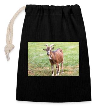 Goat (Ziege, Capra) brown and white - Closable cotton gift bag (14x20cm) - black - Front