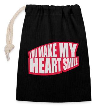 Faire sourire mon cœur - Sac cadeau en coton avec cordon (14 x 20 cm) - noir - Devant