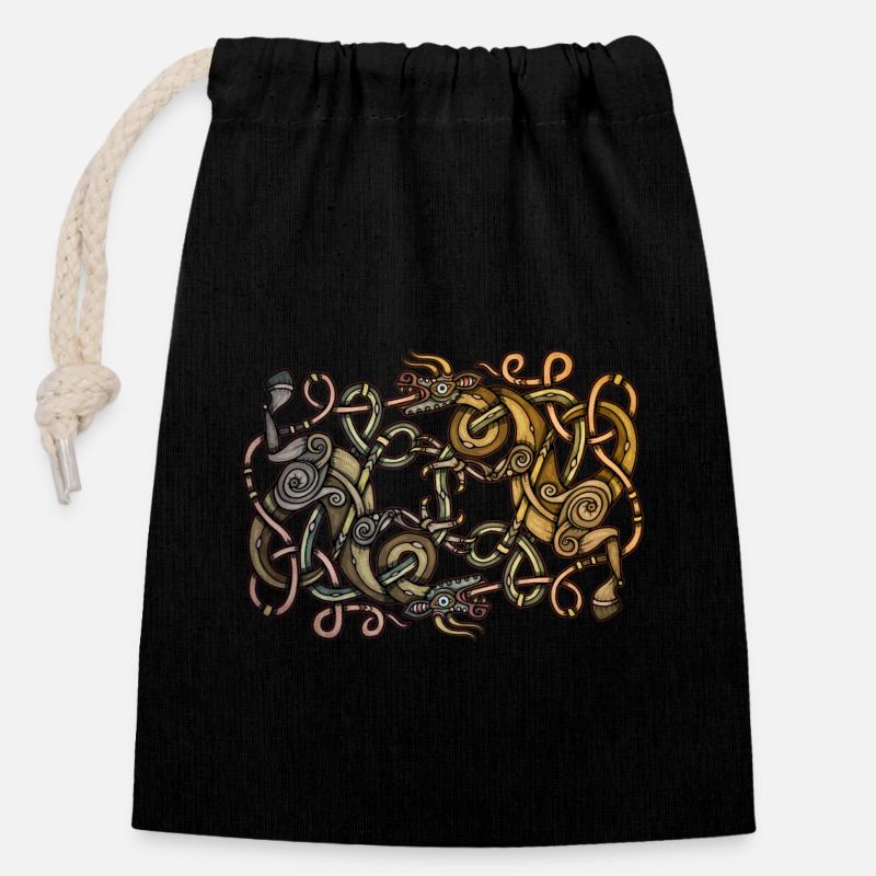 Viking Dragons - Closable cotton gift bag (14x20cm) - black