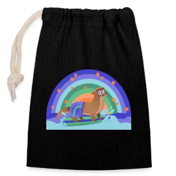 Otter Surfing Rainbow Kidcore Kids Gift - Closable cotton gift bag (14x20cm) - black - Front