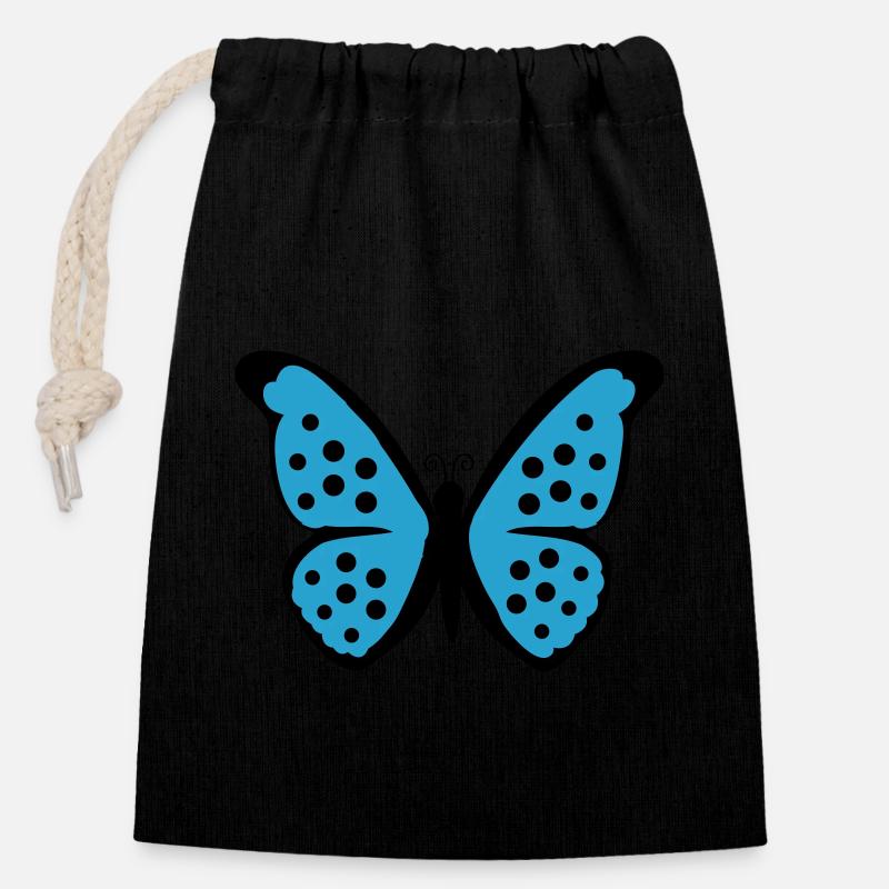 Schmetterling - Verschließbarer Geschenkbeutel aus Baumwolle (14x20cm) - Schwarz