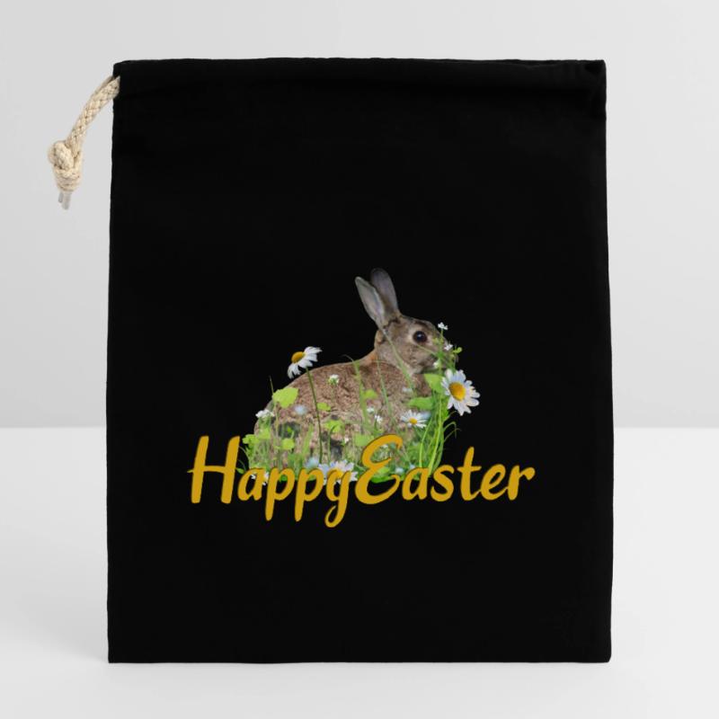 Happy Easter rabbit Closable cotton gift bag (14x20cm)
