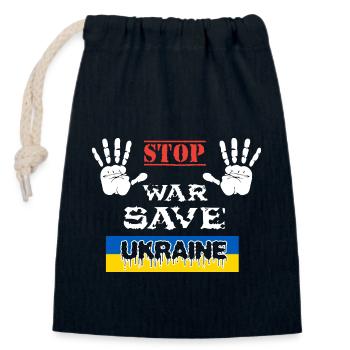 STOP WAR SAVE UKRAINE - Closable cotton gift bag (14x20cm) - navy - Front
