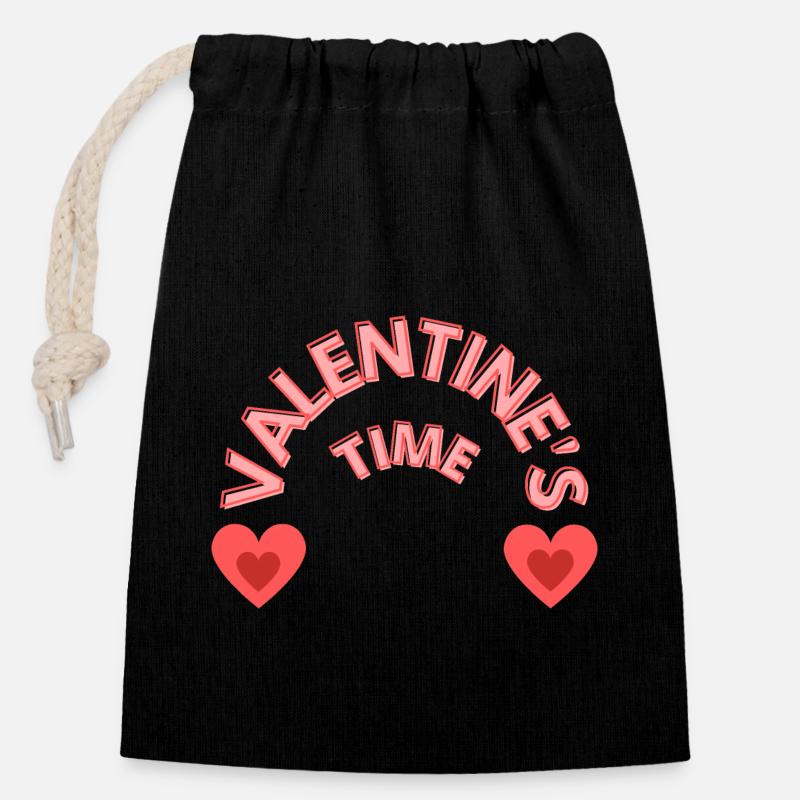 C’est l’heure de la Saint-Valentin - Sac cadeau en coton avec cordon (14 x 20 cm) - noir
