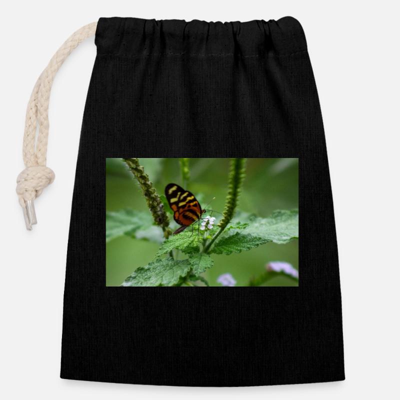 Schmetterling - Verschließbarer Geschenkbeutel aus Baumwolle (14x20cm) - Schwarz