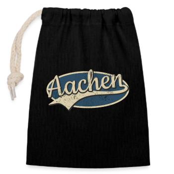 Aachen Deutschland Vintage Typografie - Verschließbarer Geschenkbeutel aus Baumwolle (14x20cm) - Schwarz - Vorne