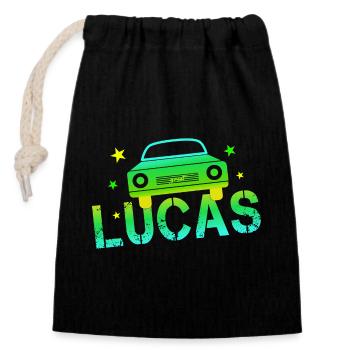 Lucas Geburtstag Lucas - Verschließbarer Geschenkbeutel aus Baumwolle (14x20cm) - Schwarz - Vorne