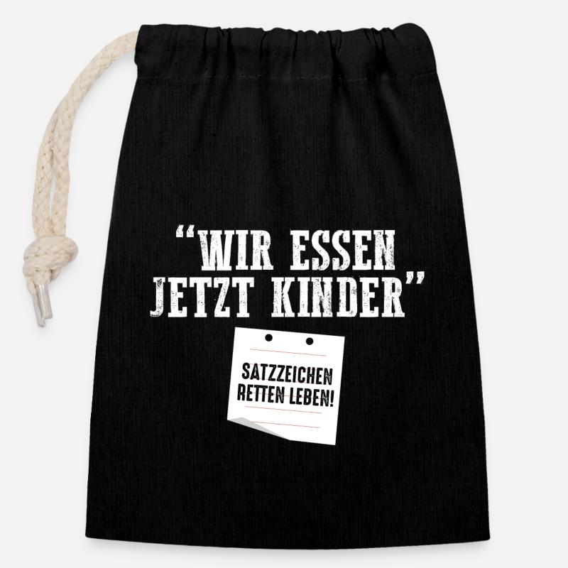 Wir Essen Jetzt Kinder Satzzeichen Retten Leben - Verschließbarer Geschenkbeutel aus Baumwolle (14x20cm) - Schwarz