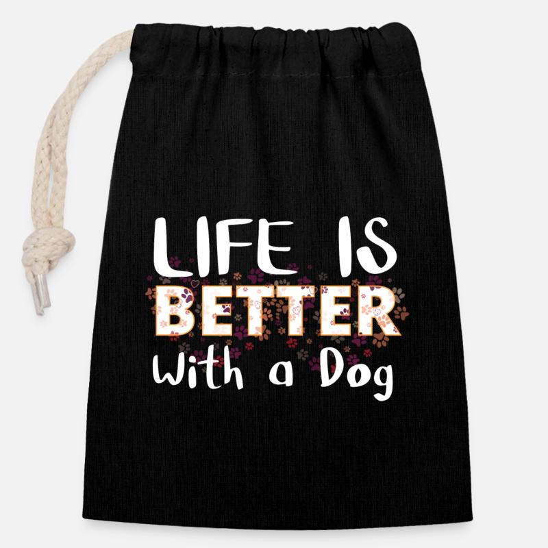 With my dog - Closable cotton gift bag (14x20cm) - black